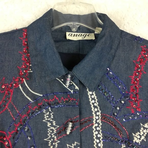 Vintage Anage Womens Suit Jacket Beaded Embroidered Sequins Red White Blue L - Picture 4 of 15